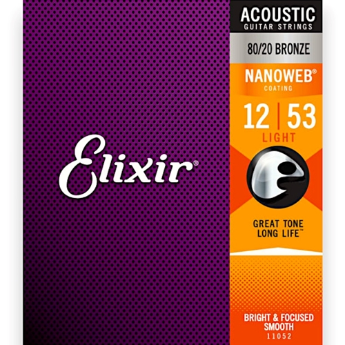 Elixir E11052 Light 80/20 Bronze Acoustic Guitar Strings with NANOWEB Coating