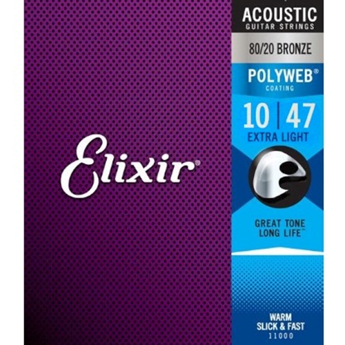 Elixir 11000 80/20 Bronze Acoustic Guitar Strings with POLYWEB Coating