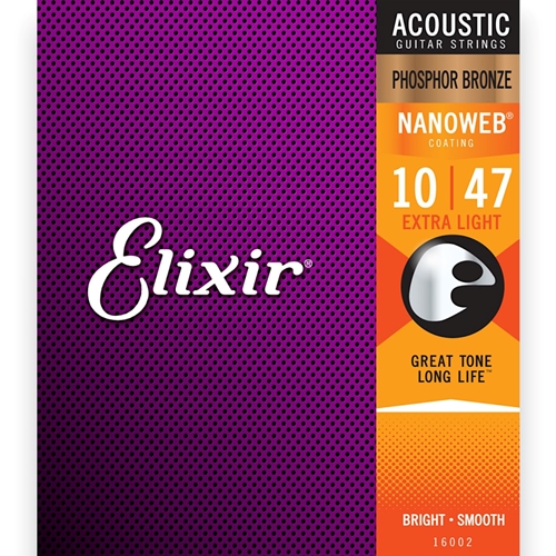 Elixir 16002 80/20 Extra Light Phosphor Bronze Acoustic Guitar Strings with NANOWEB Coating