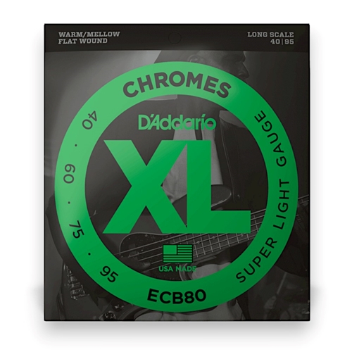 D'Addario ECB80 XL Chromes 4 String Super Light Flat Wound - Bass String Set 40-95 Gauge